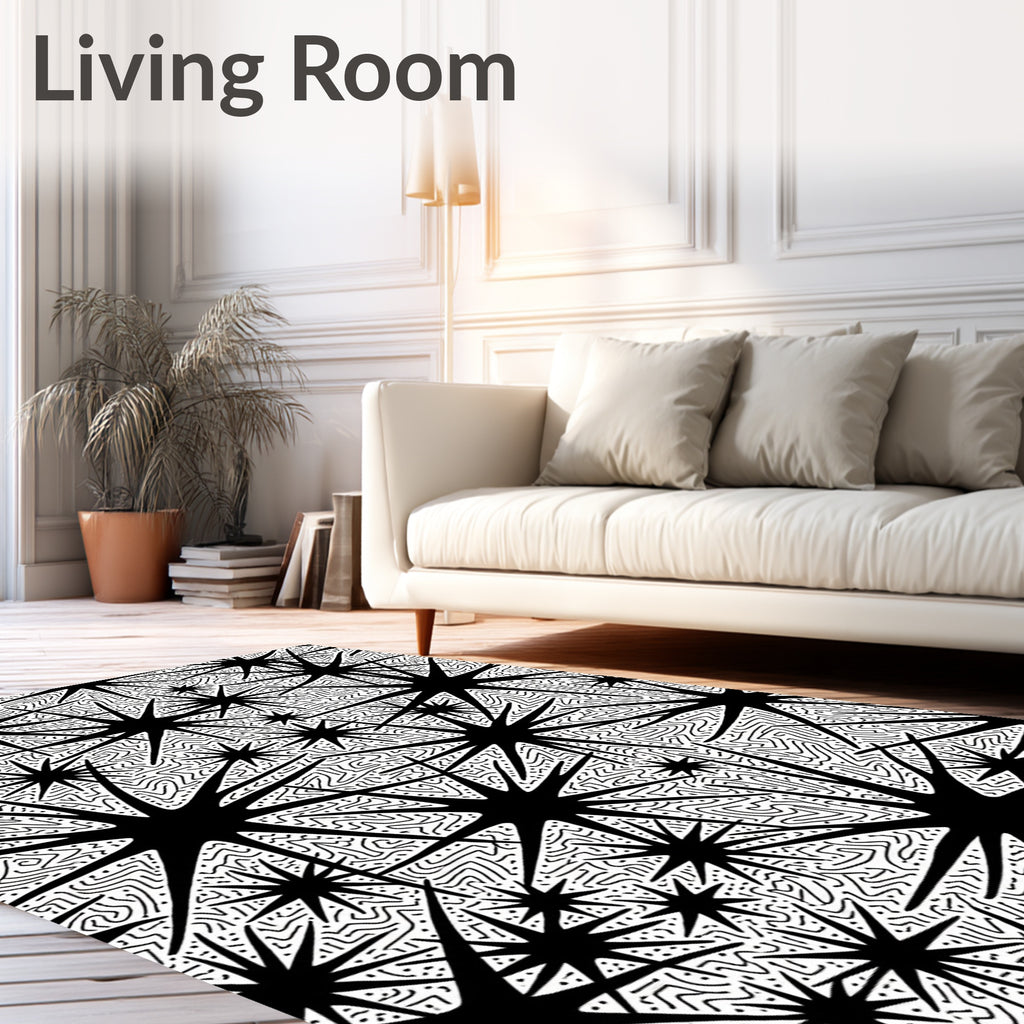 Black Starburst Patterned Abstract Rug