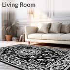 Intricate Floral Mandala Black and White Rug