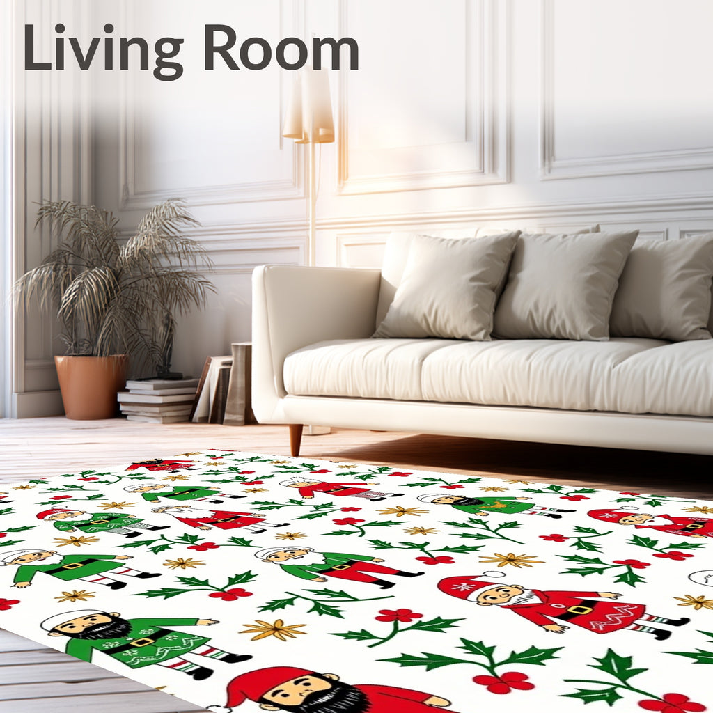 Festive Gnomes Red Green Holly Christmas Rug