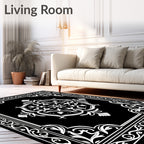 Ornate Black White Floral Pattern Rug