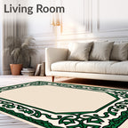 Intricate Green Vine Geometric Border Rug