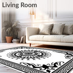Bold Black White Geometric Mandala Rug
