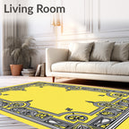 Ornate Yellow Floral Border Design Rug