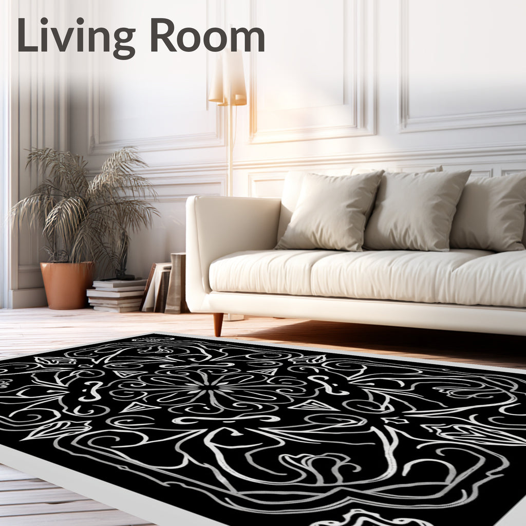 Mono White Floral Mandala Design Rug
