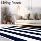 Classic Navy White Stripe Pattern Rug