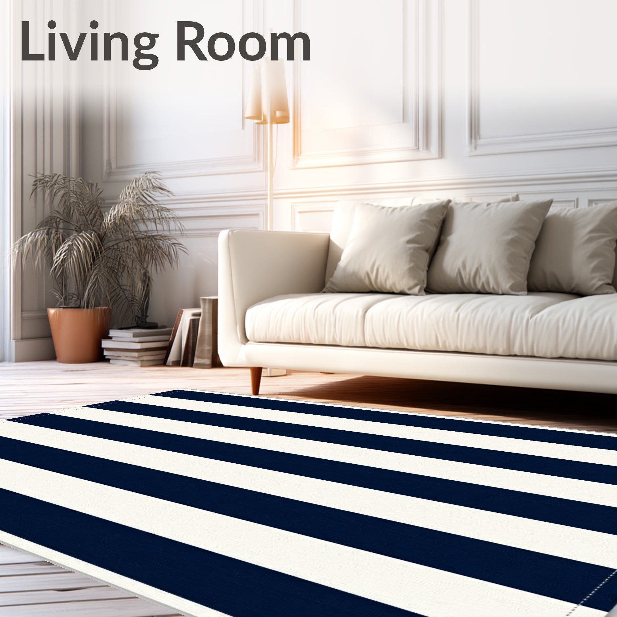 Classic Navy White Stripe Pattern Rug