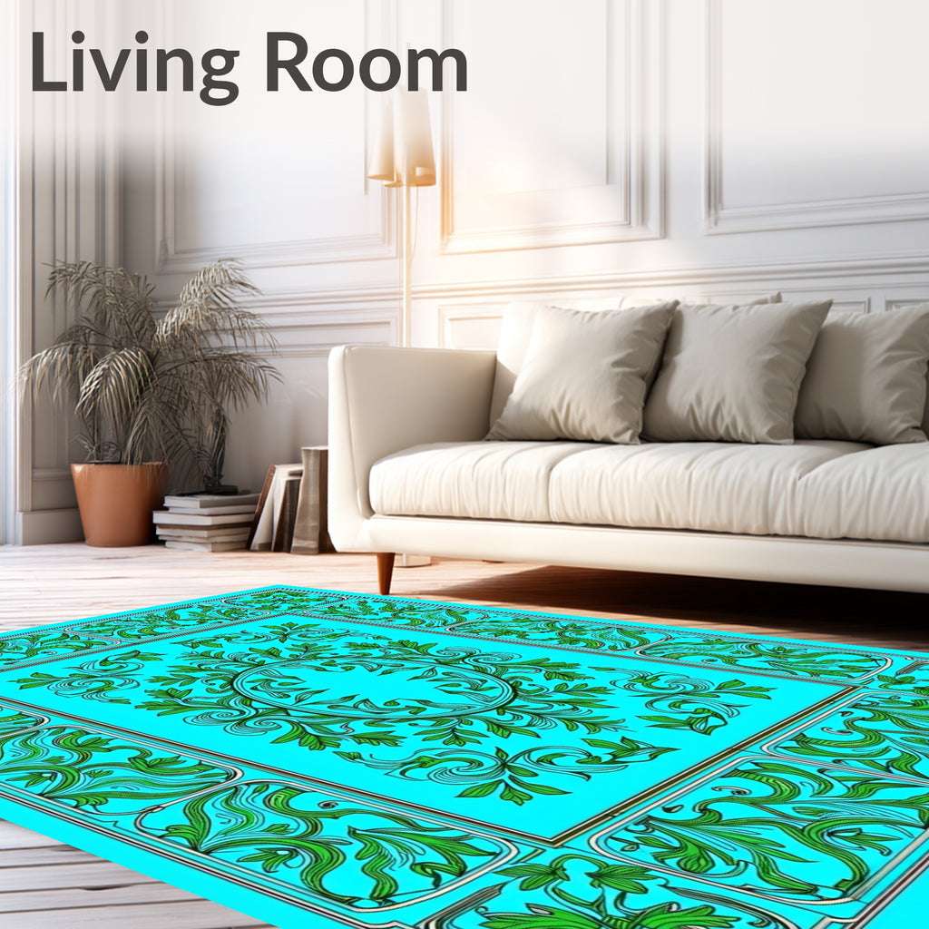 Art Nouveau Green Floral Scroll Design Rug