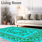 Art Nouveau Green Floral Scroll Design Rug