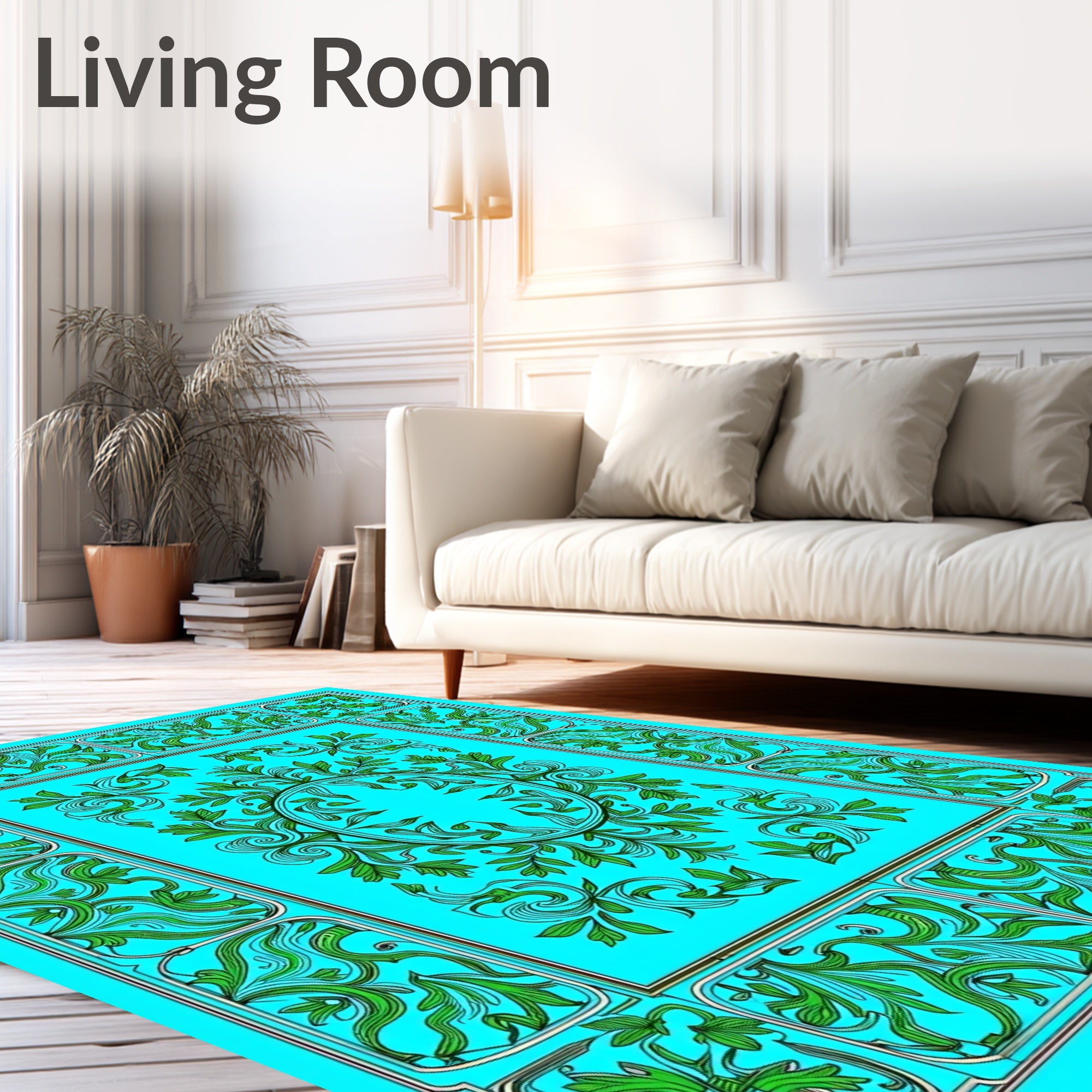 Art Nouveau Green Floral Scroll Design Rug