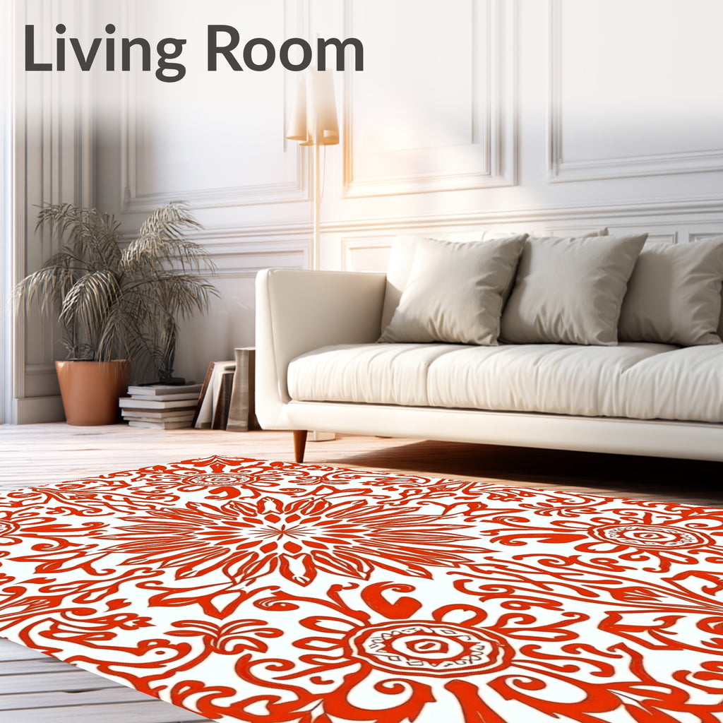 Intricate Red Floral Mandala Design Rug