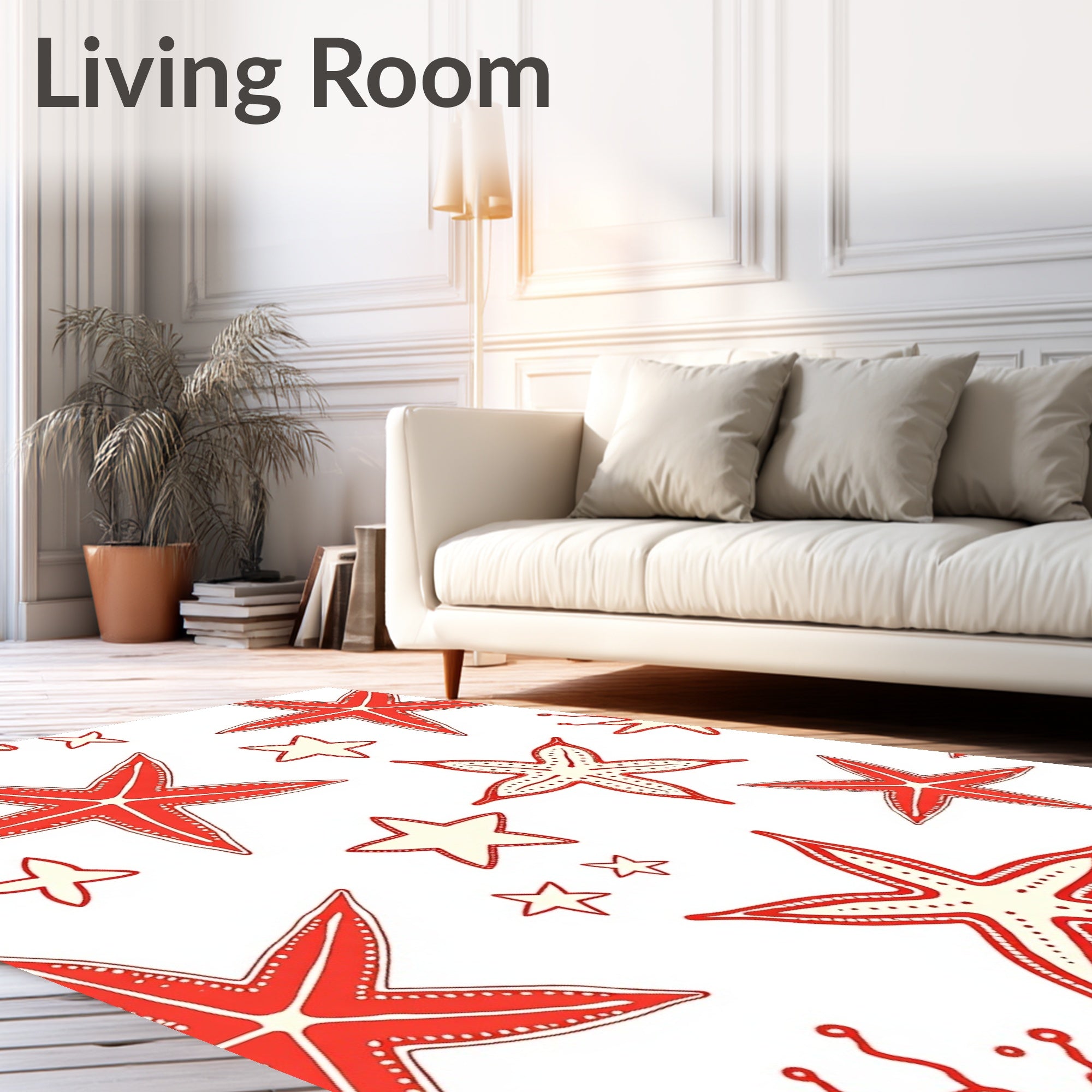 Red Starfish Scattered Pattern Rug