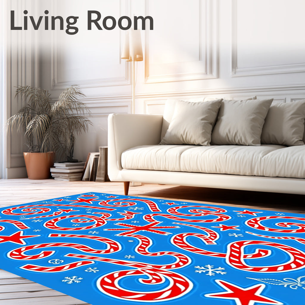 Red White Swirls Stars Snowflakes Rug