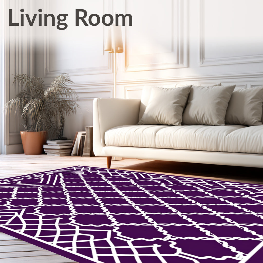 Geometric Lattice Style White Pattern Rug