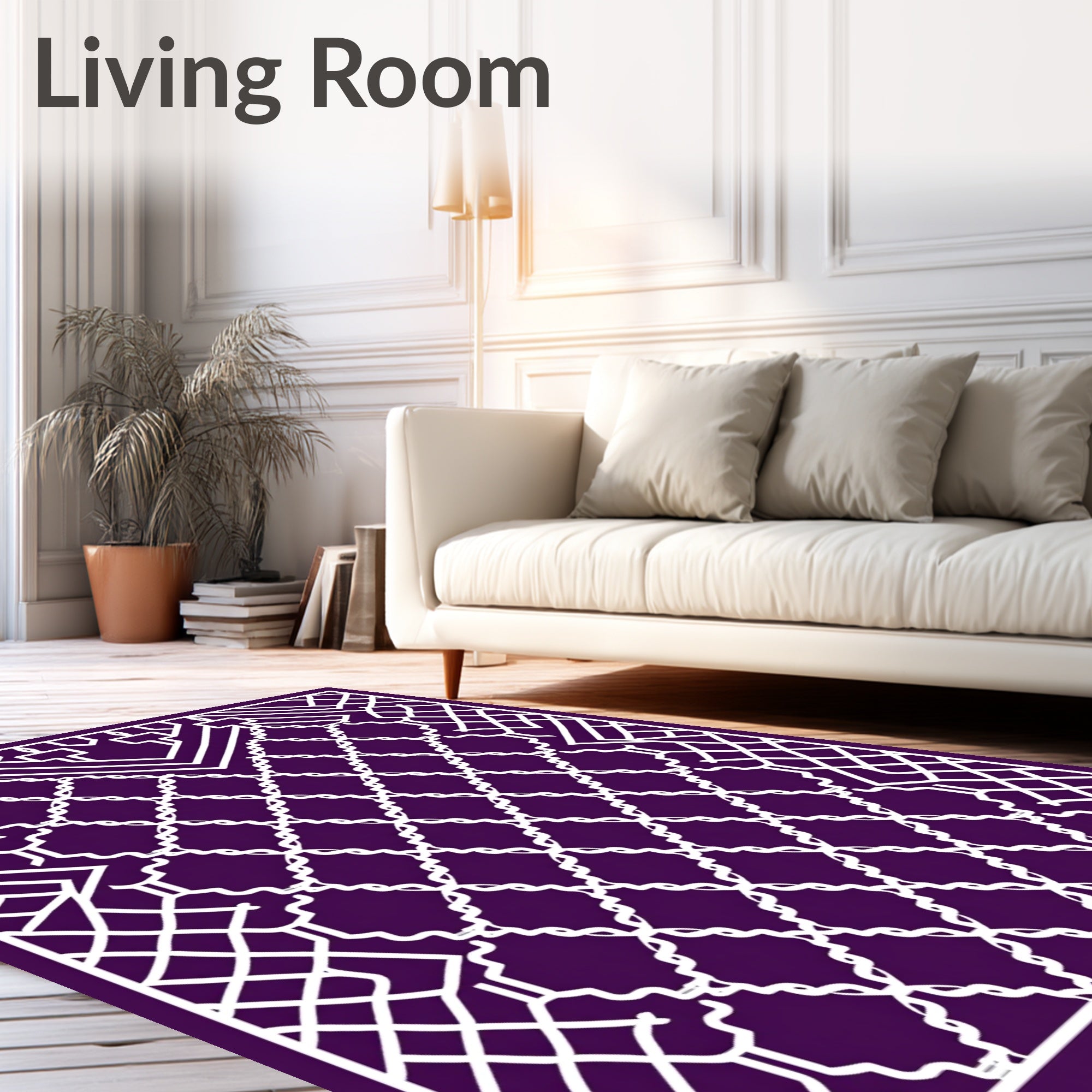 Geometric Lattice Style White Pattern Rug