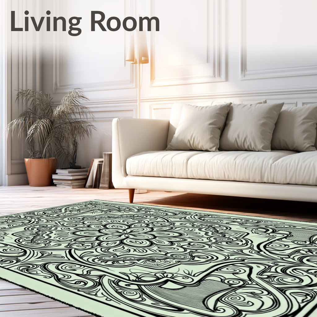 Intricate Floral Scrollwork Art Nouveau Rug