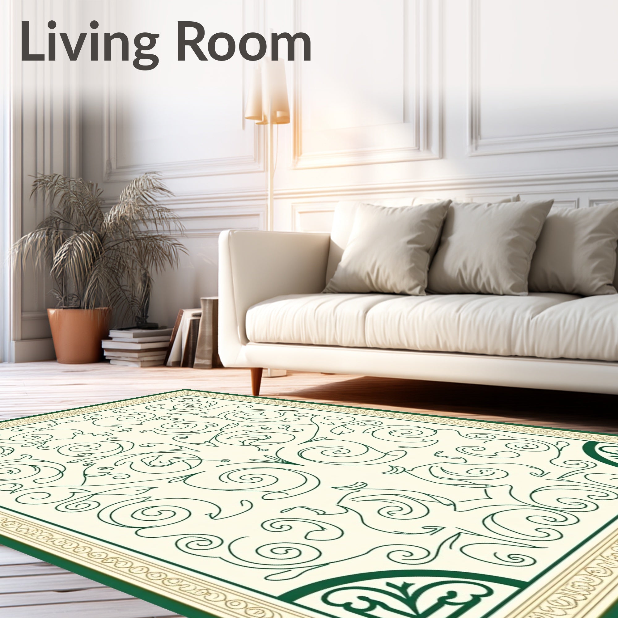 Traditional Green Swirl Floral Design Rug