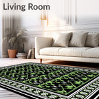 Art Nouveau Black Green Floral Pattern Rug