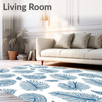 Blue Line Art Feather Pattern Rug