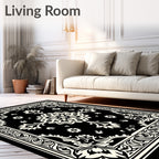 Classic Black Ivory Floral Mandala Rug