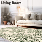 Ornate Green Leafy Vine Border Rug