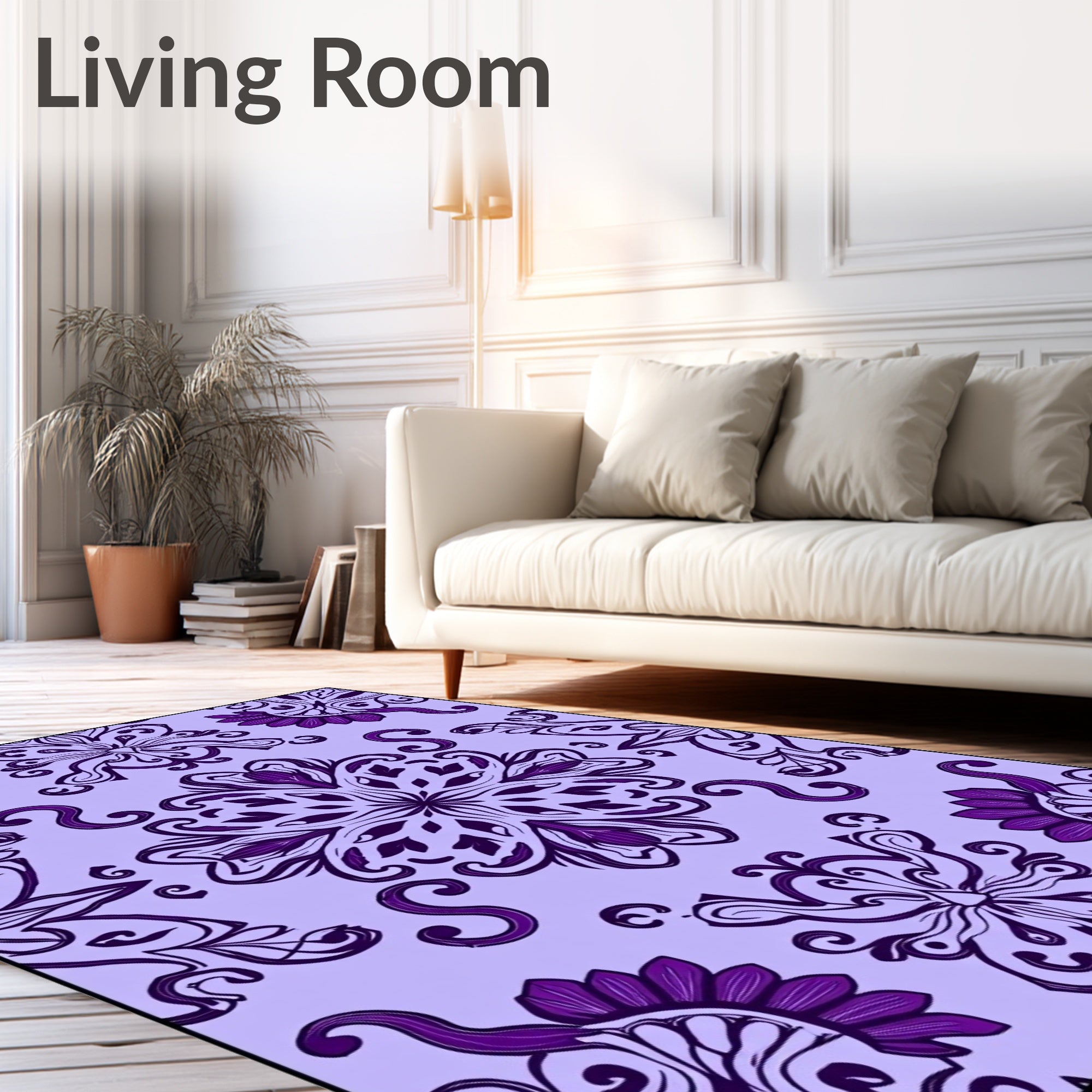 Elegant Floral Swirls Print Rug
