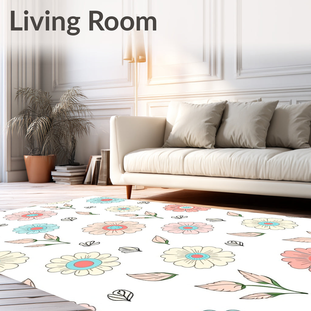 Pastel Floral Sprig Pattern Rug