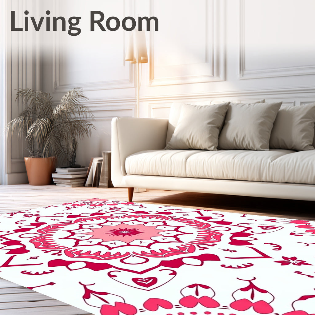 Fuchsia Floral Symmetry Mandala Design Rug