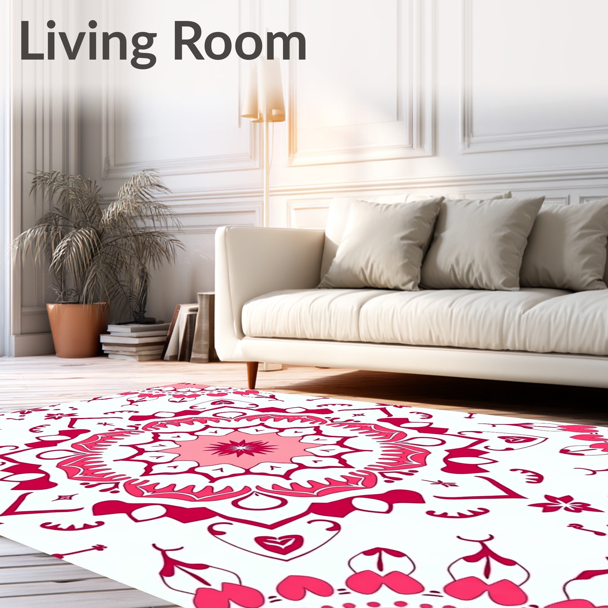 Fuchsia Floral Symmetry Mandala Design Rug