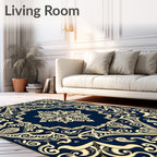 Elegant Cream Navy Ornate Pattern Rug