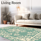 Elegant Teal Ivory Floral Border Rug