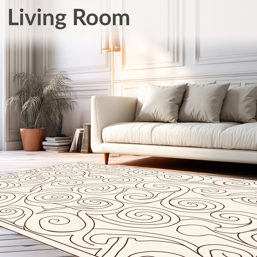 Cream Burgundy Swirl Pattern Design Rug