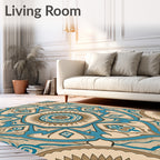Intricate Medallion Teal Brown Pattern Rug