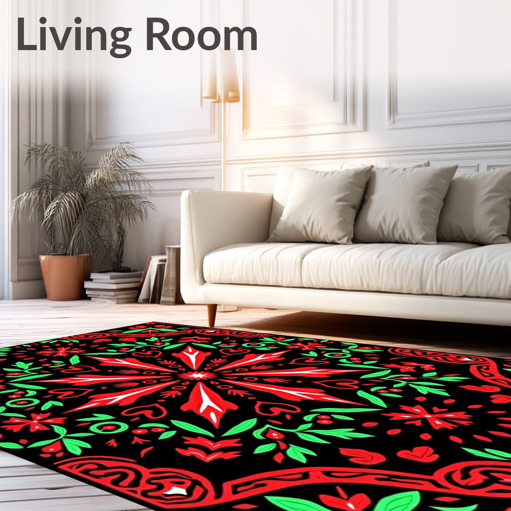 Crimson Black Floral Heart Collage Rug