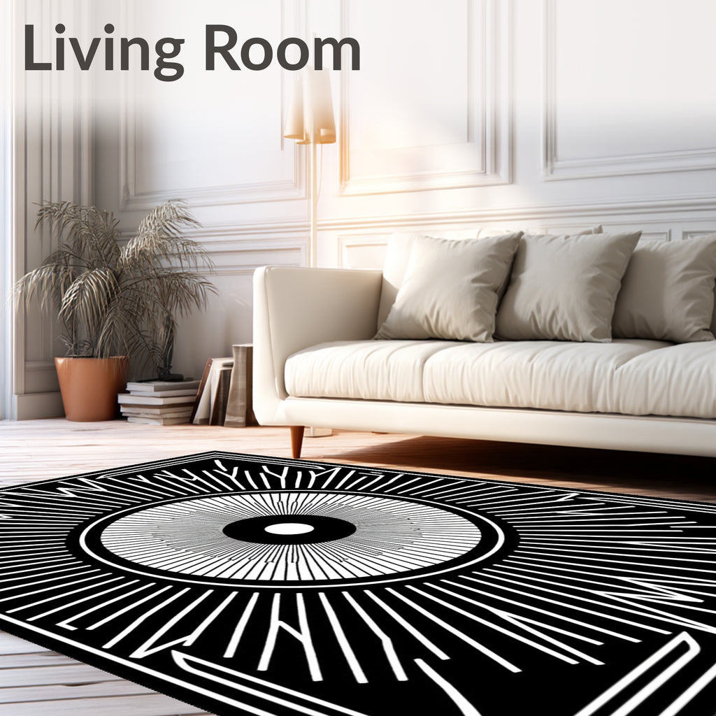 Central Sunburst Geometric Contrast Rug