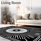 Central Sunburst Geometric Contrast Rug