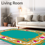 Ornate Floral Gold Teal Rug