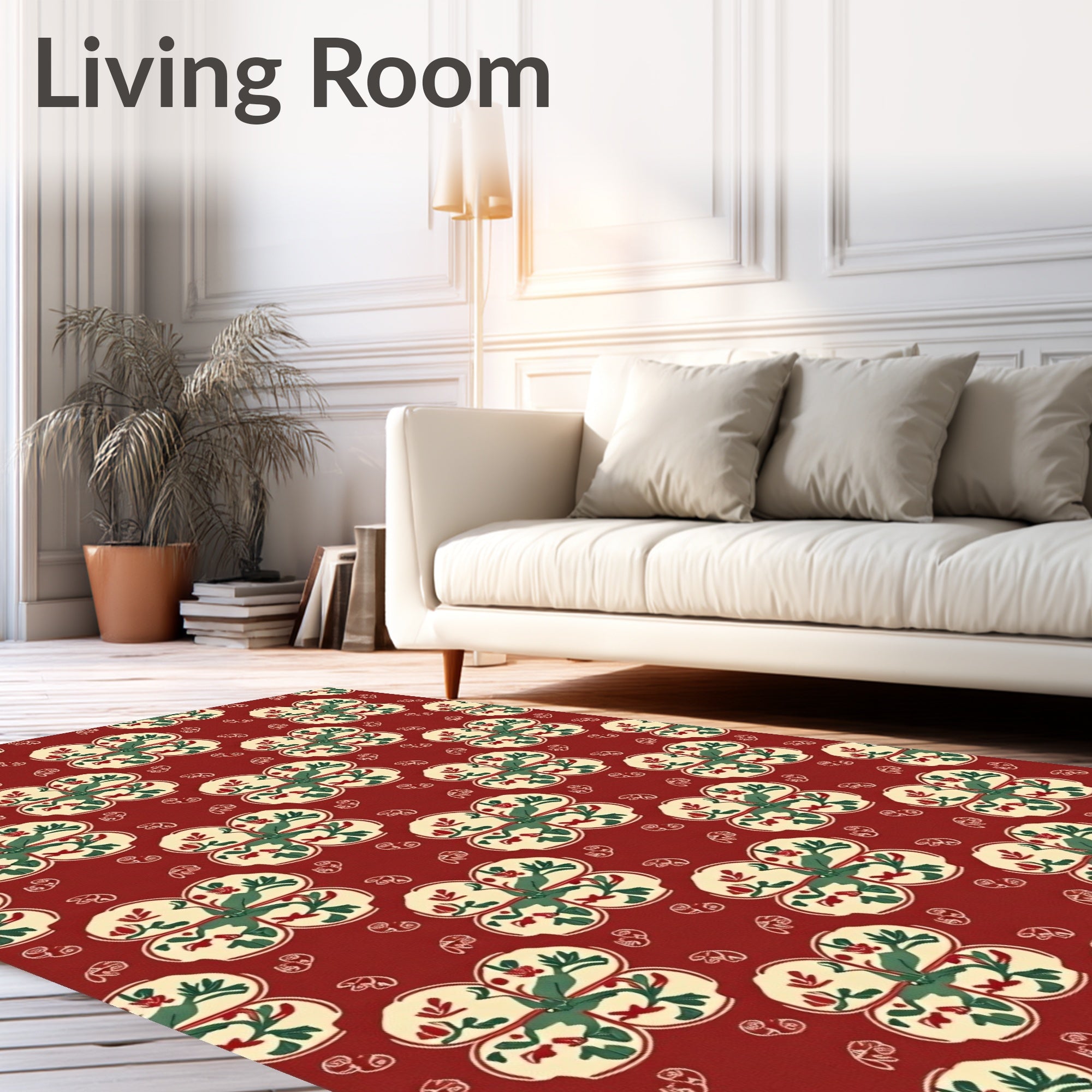 Retro Floral Pattern Red Rug
