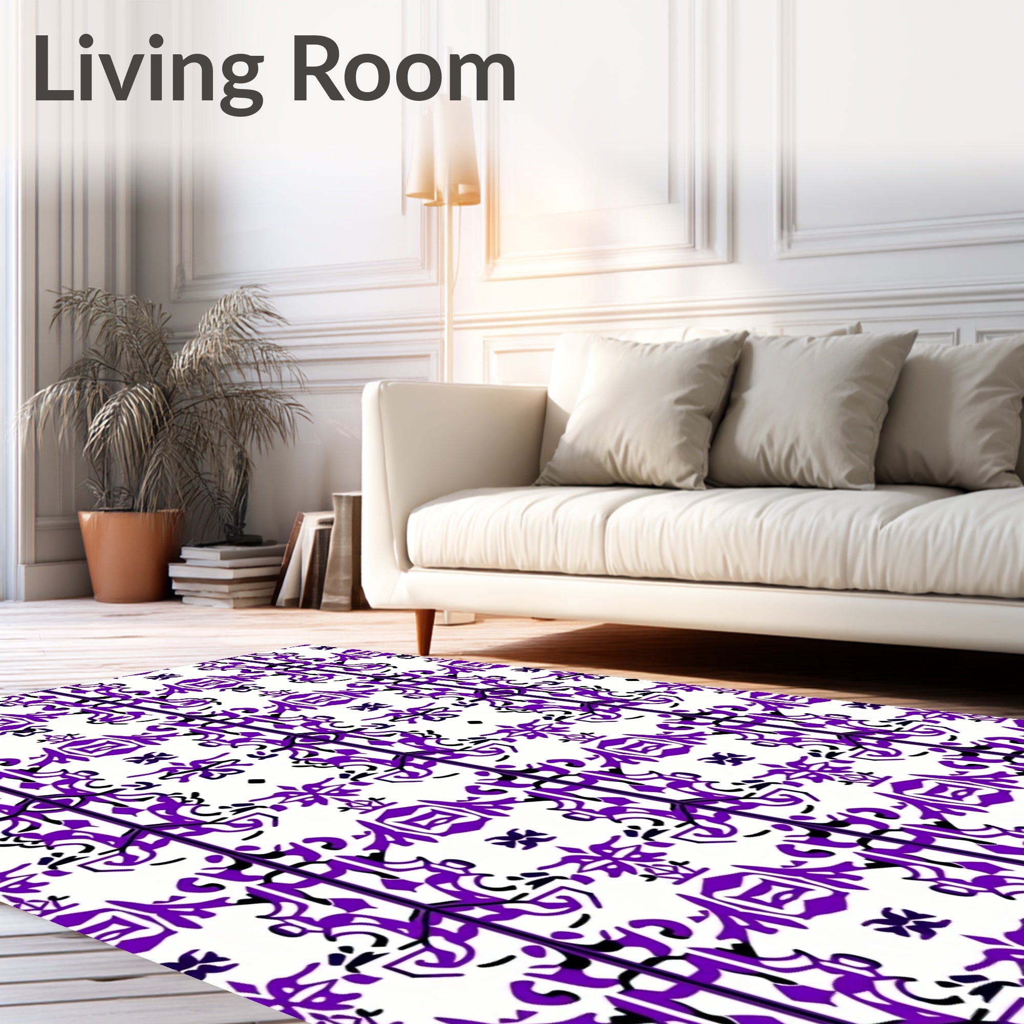 Intricate Purple Floral Stripe Pattern Rug