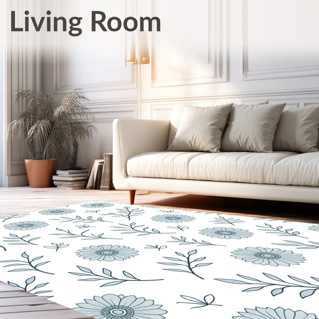 Light Blue Floral Leaf Pattern Rug