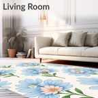 Pastel Blue Garden Floral Pattern Rug