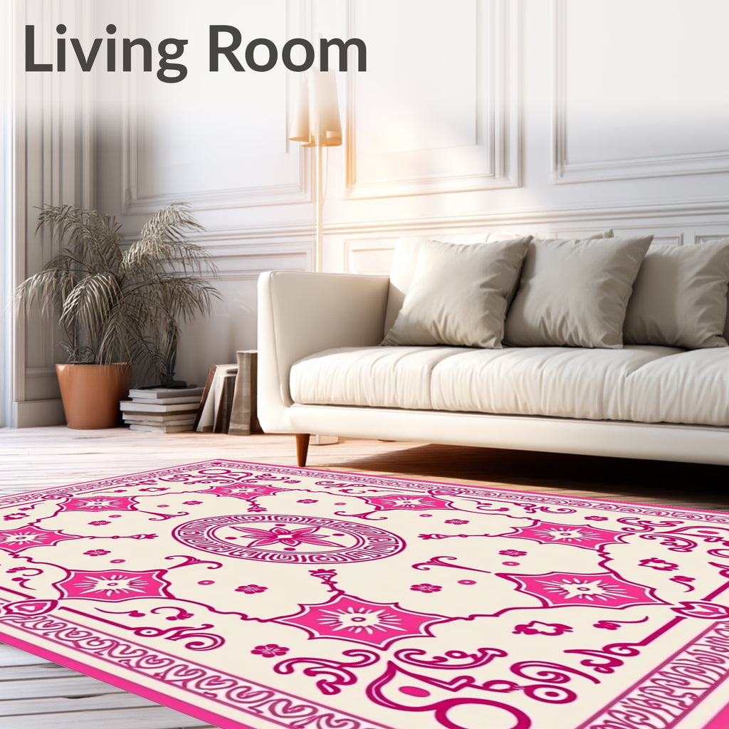Intricate Floral and Geometric Pink Rug