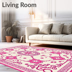 Intricate Floral and Geometric Pink Rug