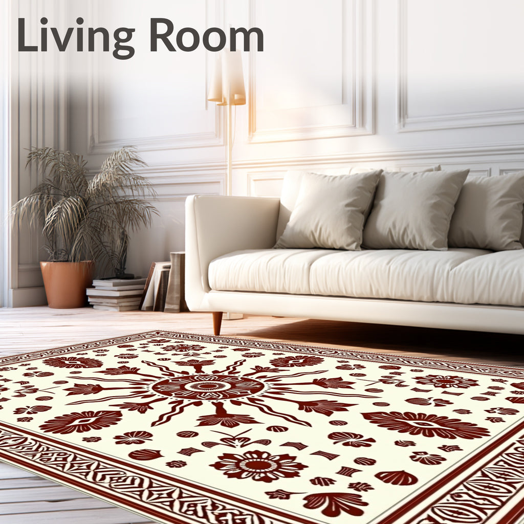 Ornate Floral Sunburst Pattern Rug