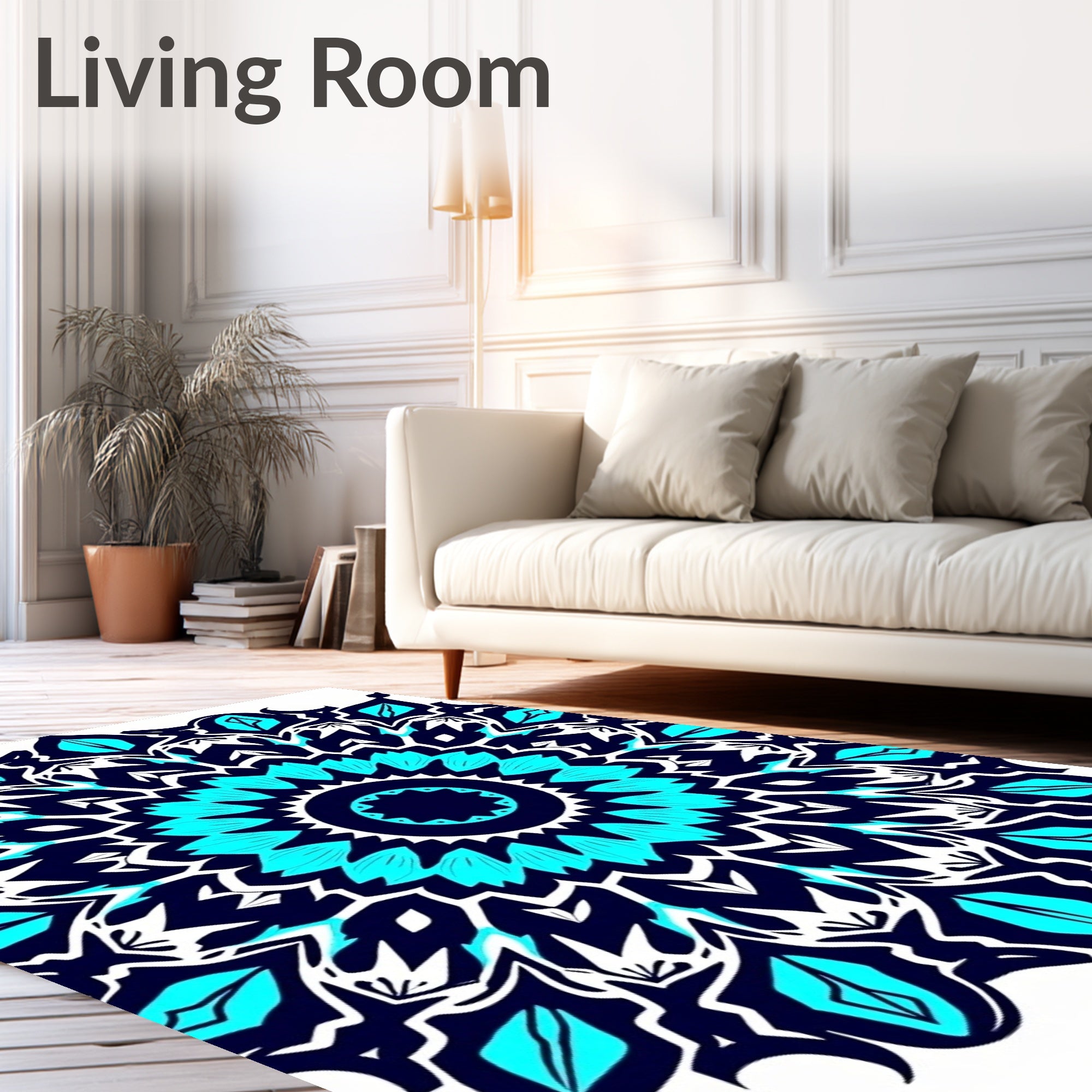 Bold Teal Snowflake Mandala Design Rug