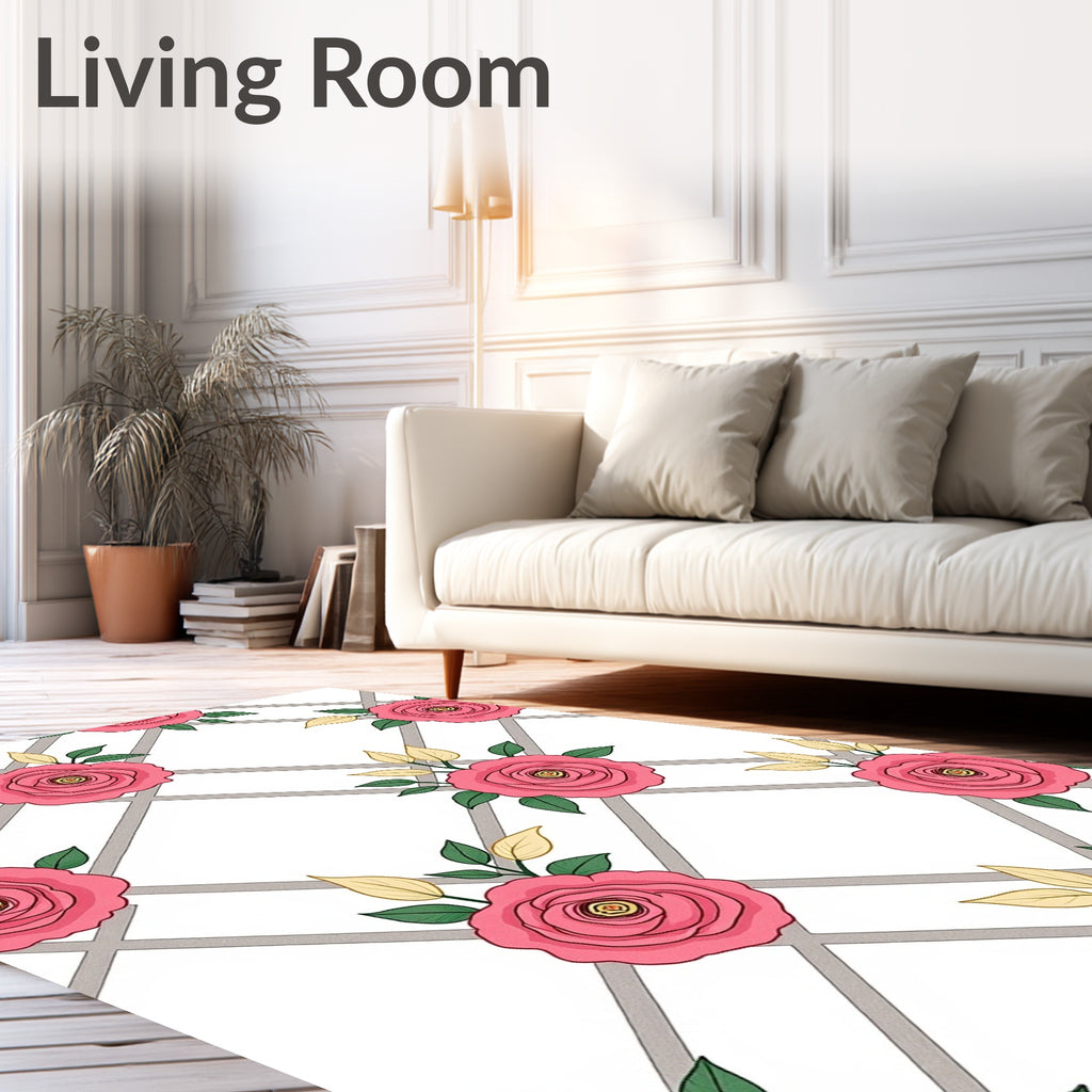 Pink Rose Trellis Pattern Design Rug