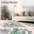 Green Floral Baroque Scroll Design Rug