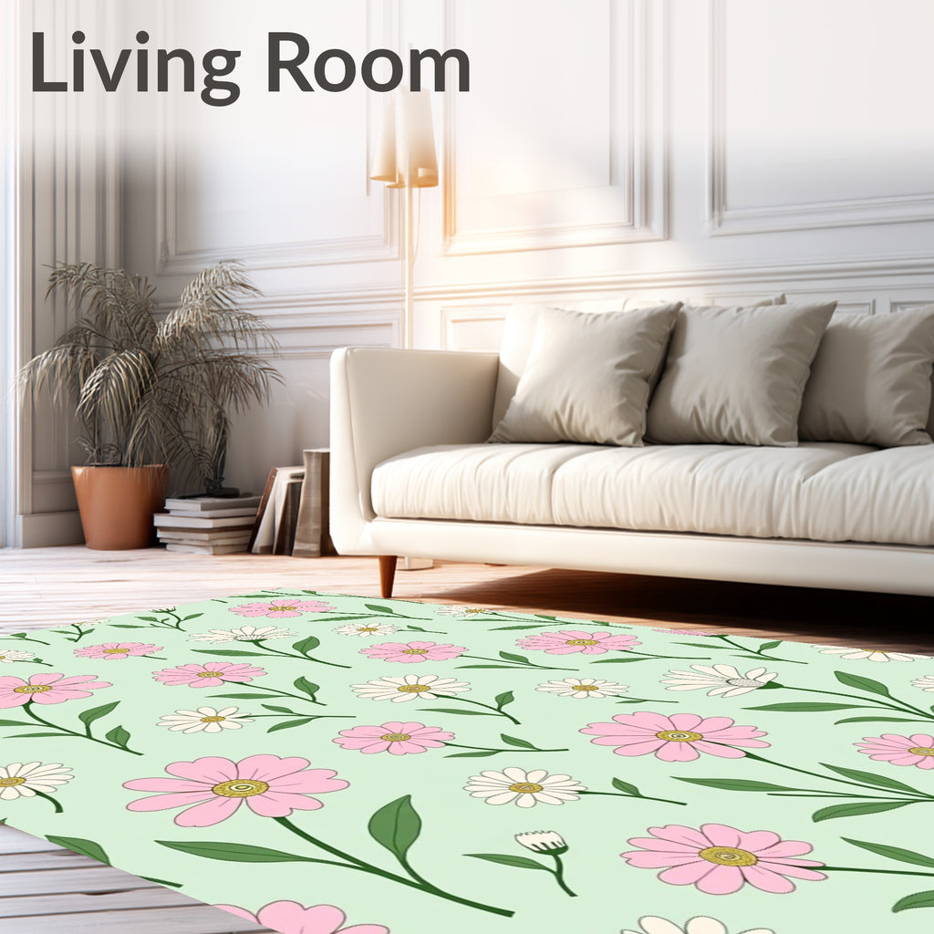 Pink White Flower Garden Pattern Rug