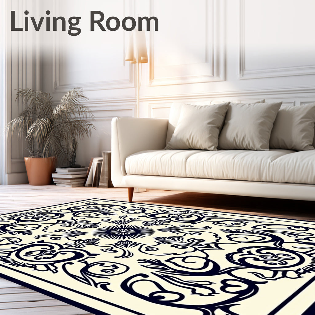 Classic Floral Swirls Dark Navy Rug