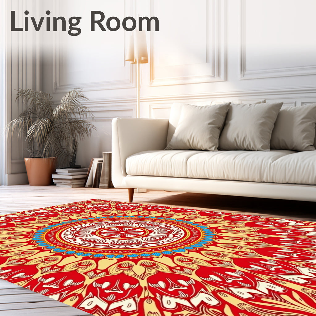 Radiant Red Yellow Floral Mandala Rug