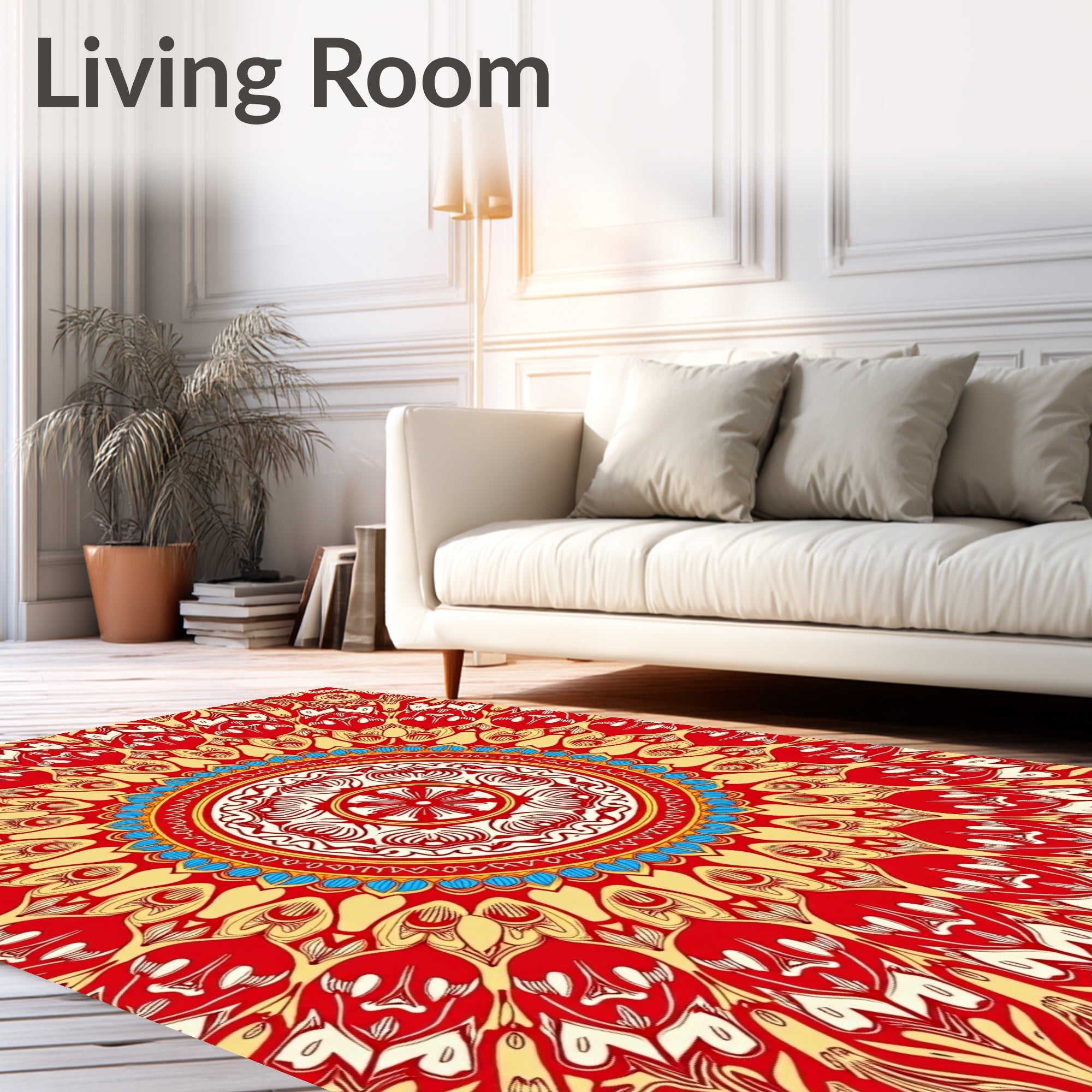 Radiant Red Yellow Floral Mandala Rug